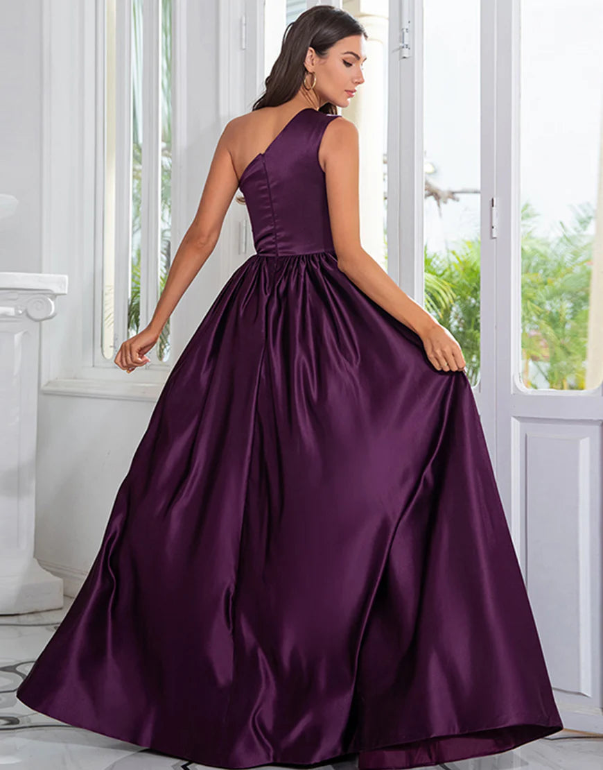 Purple One Shoulder Long Dress Prom Dress Party Dress with Split