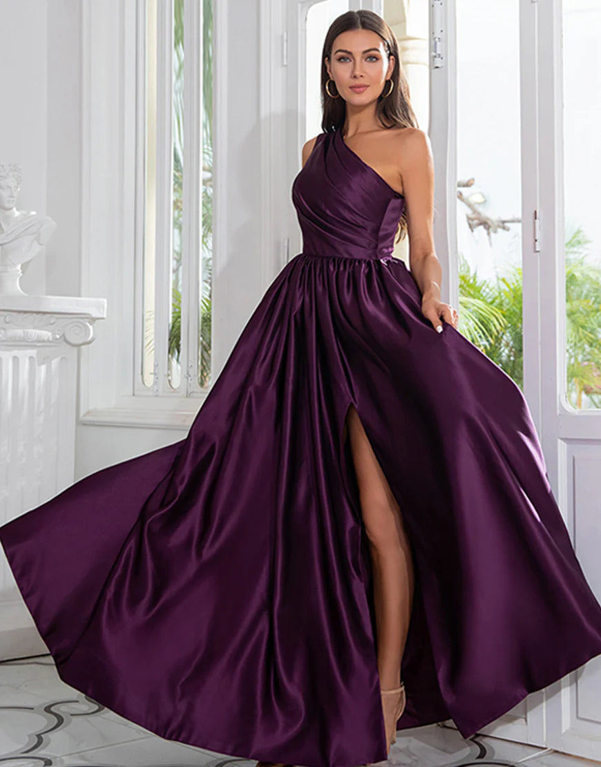 Purple One Shoulder Long Dress Prom Dress Party Dress with Split