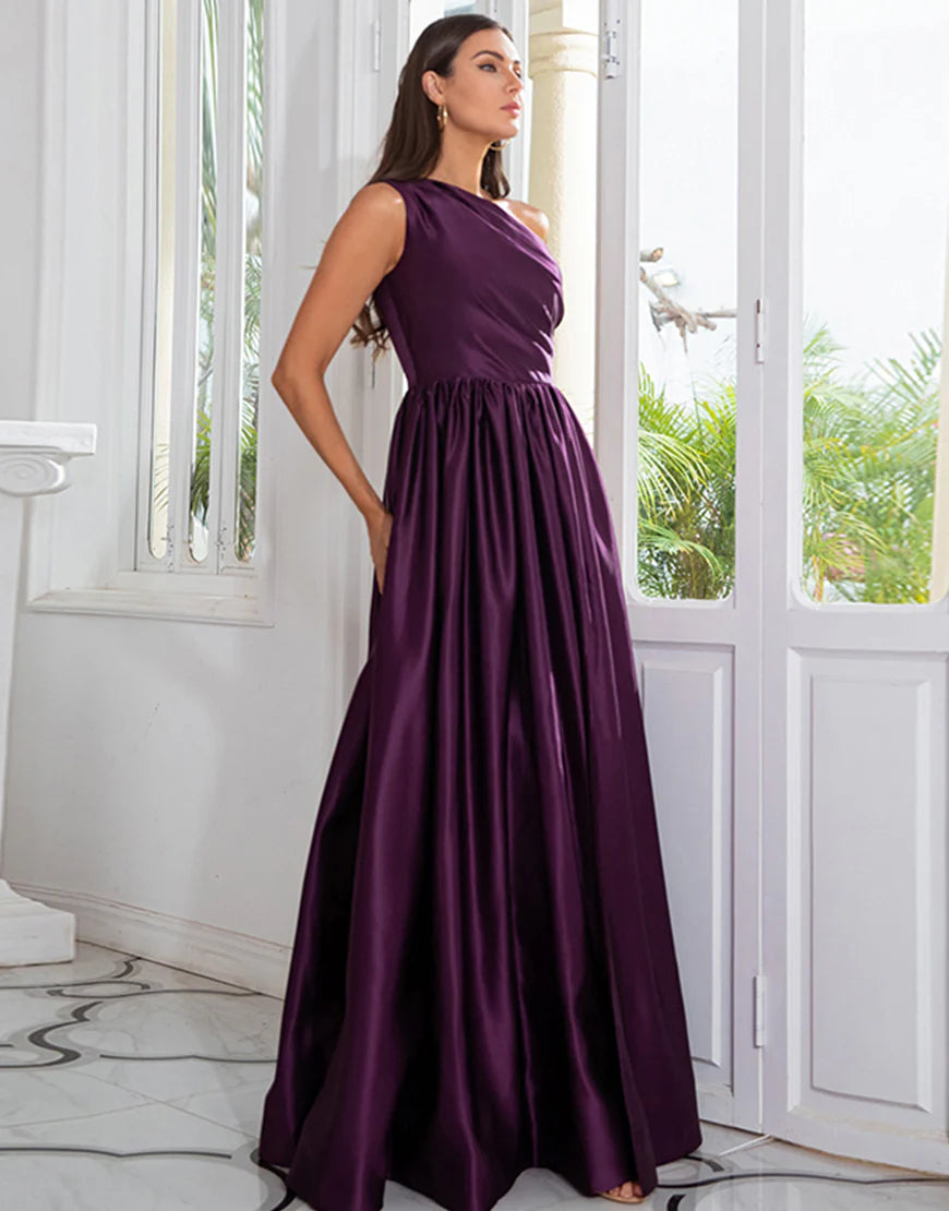 Purple One Shoulder Long Dress Prom Dress Party Dress with Split