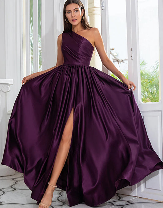 Purple One Shoulder Long Dress Prom Dress Party Dress with Split