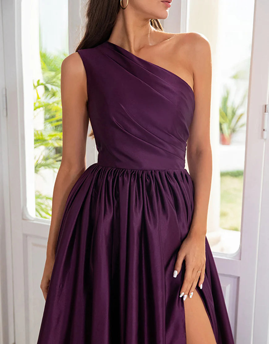 Purple One Shoulder Long Dress Prom Dress Party Dress with Split