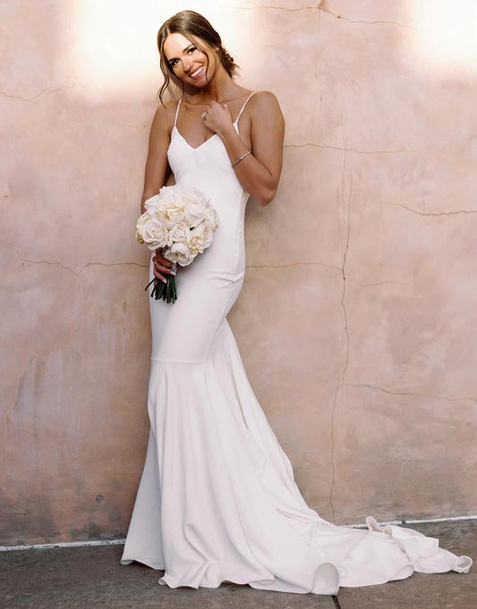 Beach Mermaid V-Neck Simple Long Wedding Dress