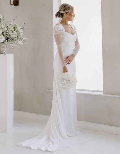 Sheath Long Sleeves Elegant Backless Wedding Dress