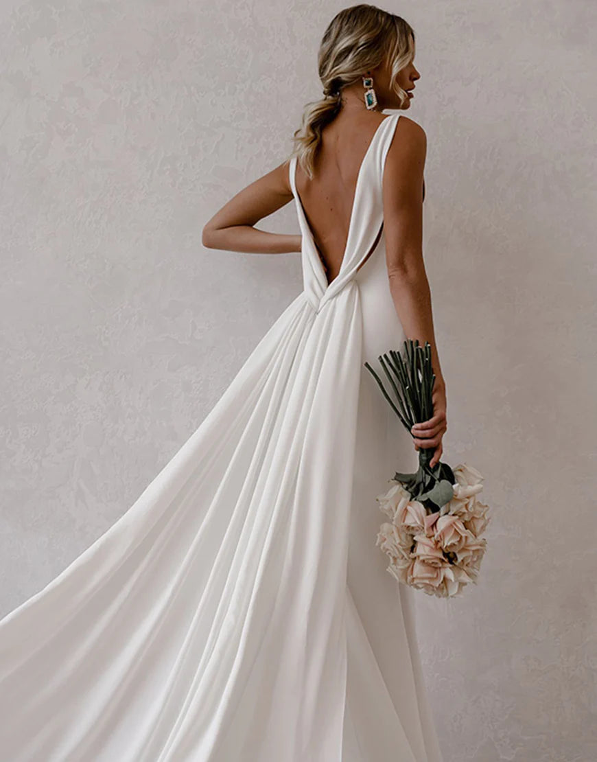 Simple V-Neck Mermaid Bohemian Wedding Dress