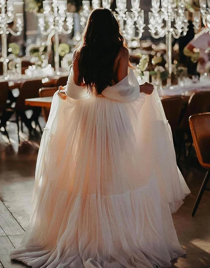 A-Line Tulle Sweetheart Off the Shoulder Wedding Dress