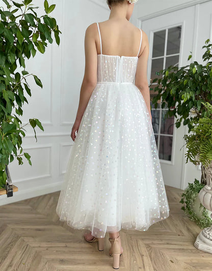 Cute A-Line Sweetheart Tulle White Wedding Dress