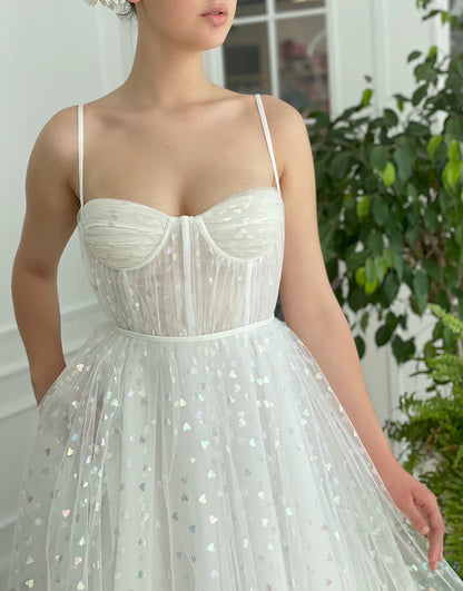 Cute A-Line Sweetheart Tulle White Wedding Dress