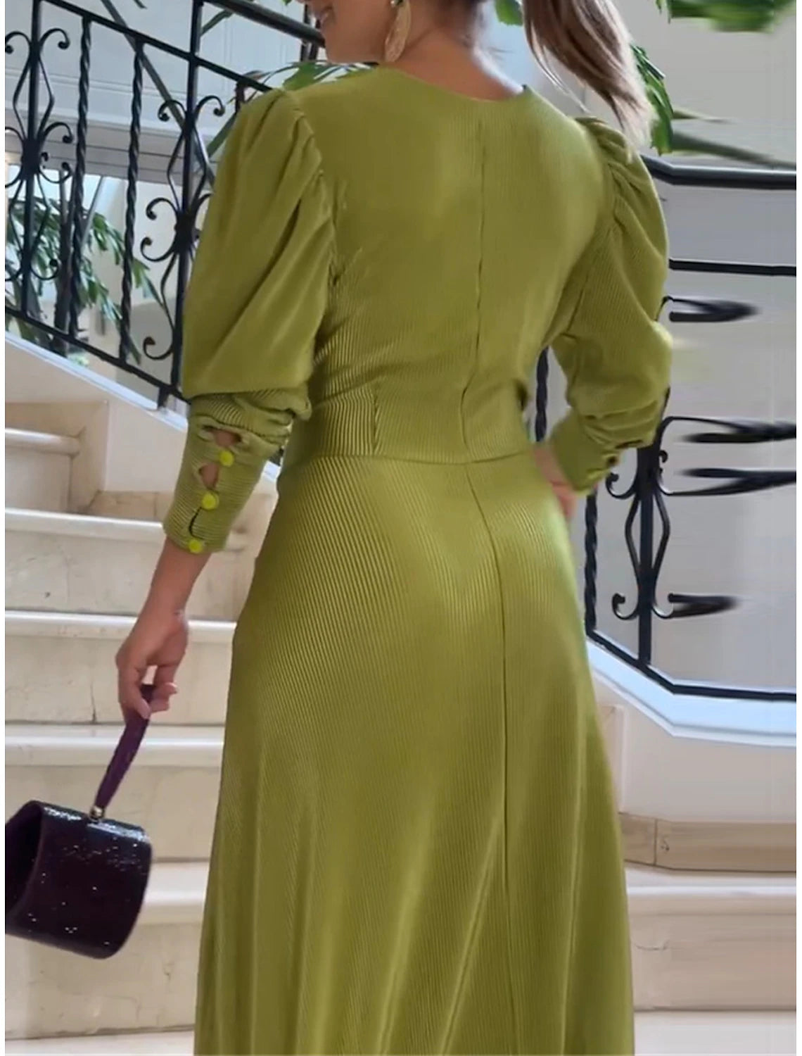 Prom Dress Party Dress V Neck Long Sleeve Green Spring Winter