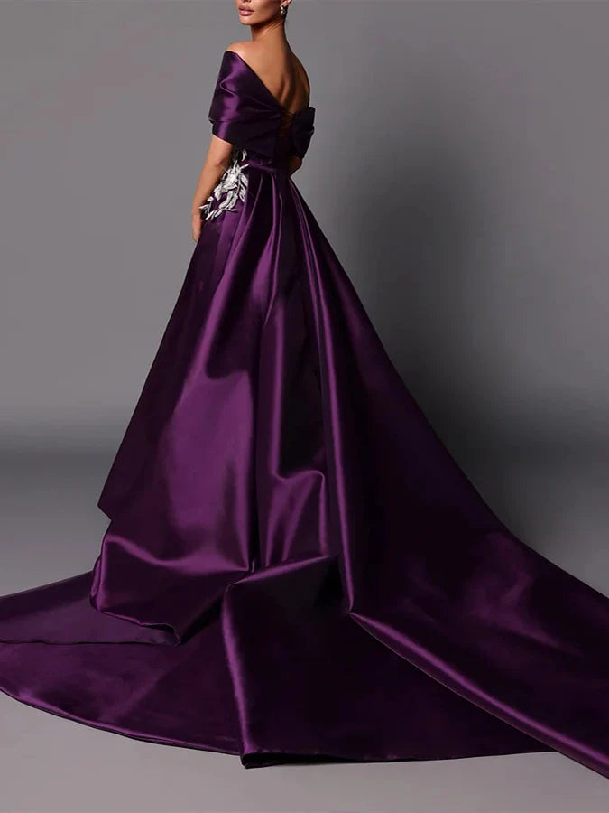 A-Line/Princess Off-The-Shoulder Sweep Train Evening Dresses With Slit