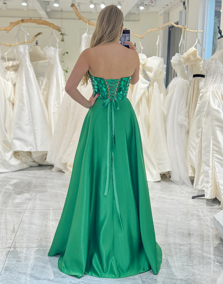 A Line Off The Shoulder Sweetheart Mirror Floor-length Prom Dress