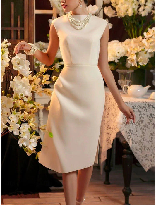 Column Cocktail Dresses Elegant Wedding Guest Dress Formal with Slit