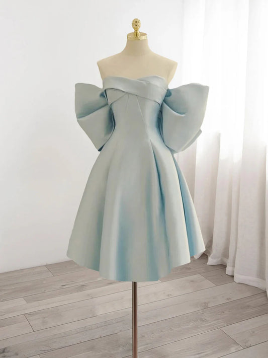 Sky Blue Sweetheart Neck Satin Prom Dress Cocktail Dresses