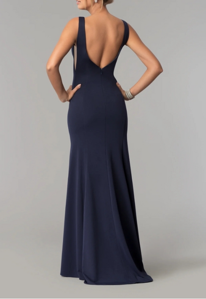 Sheer-Sided Backless Floor-length Long Formal Prom Dress With Slit