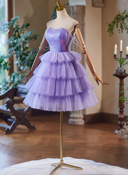 Cute Lavender Tulle and Sequins Short Party Dress Homecoming Dress