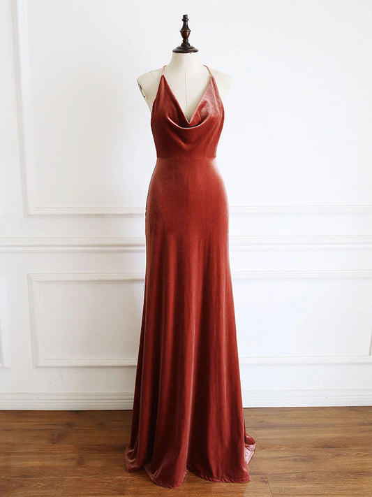 Mermaid Simple V Neck Floor-length Prom Dress Velvet Formal Evening Dresses