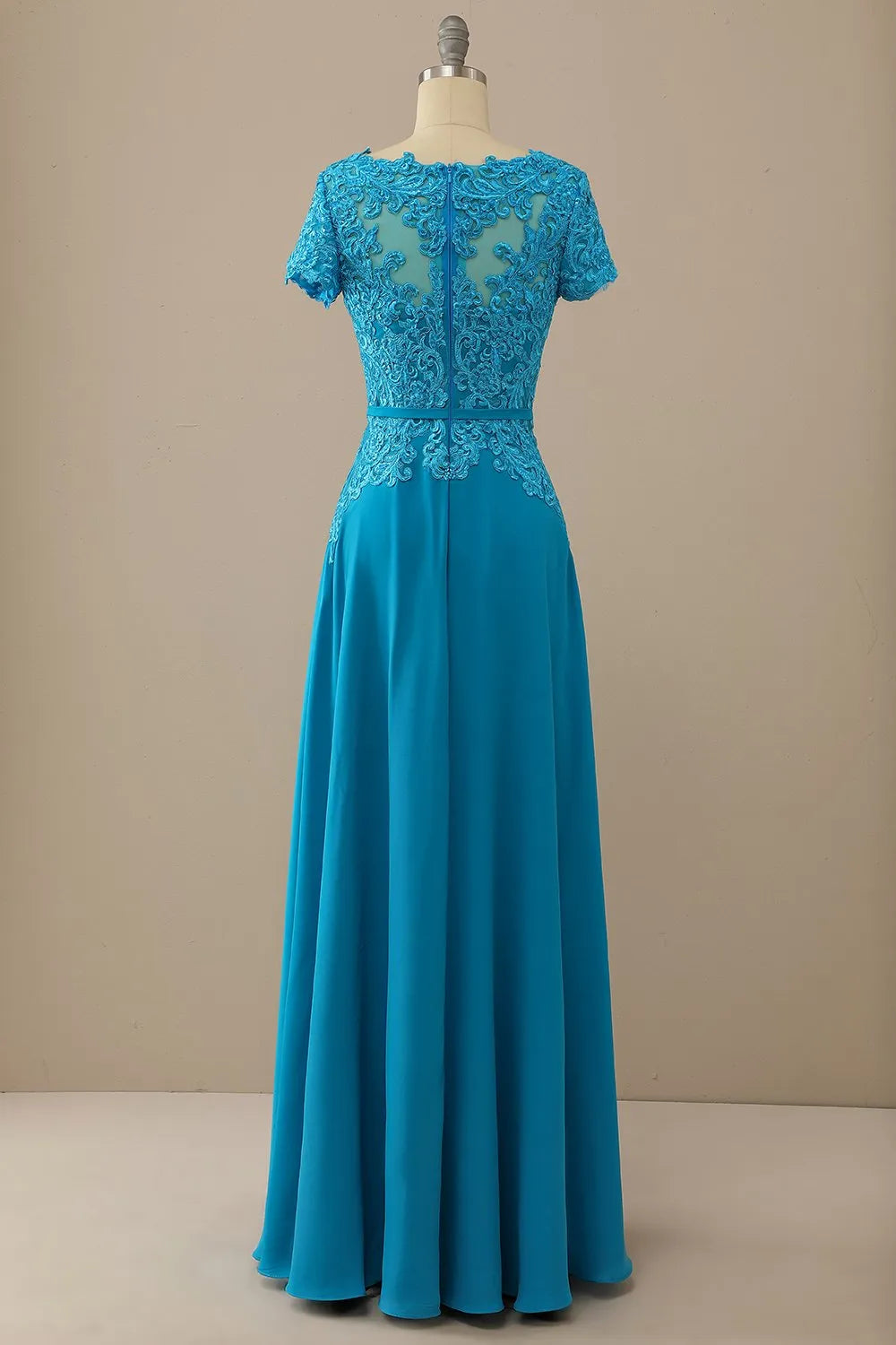 V Neck Peacock Blue Chiffon Mother of the Bride Dresse Wedding Guest Dresses