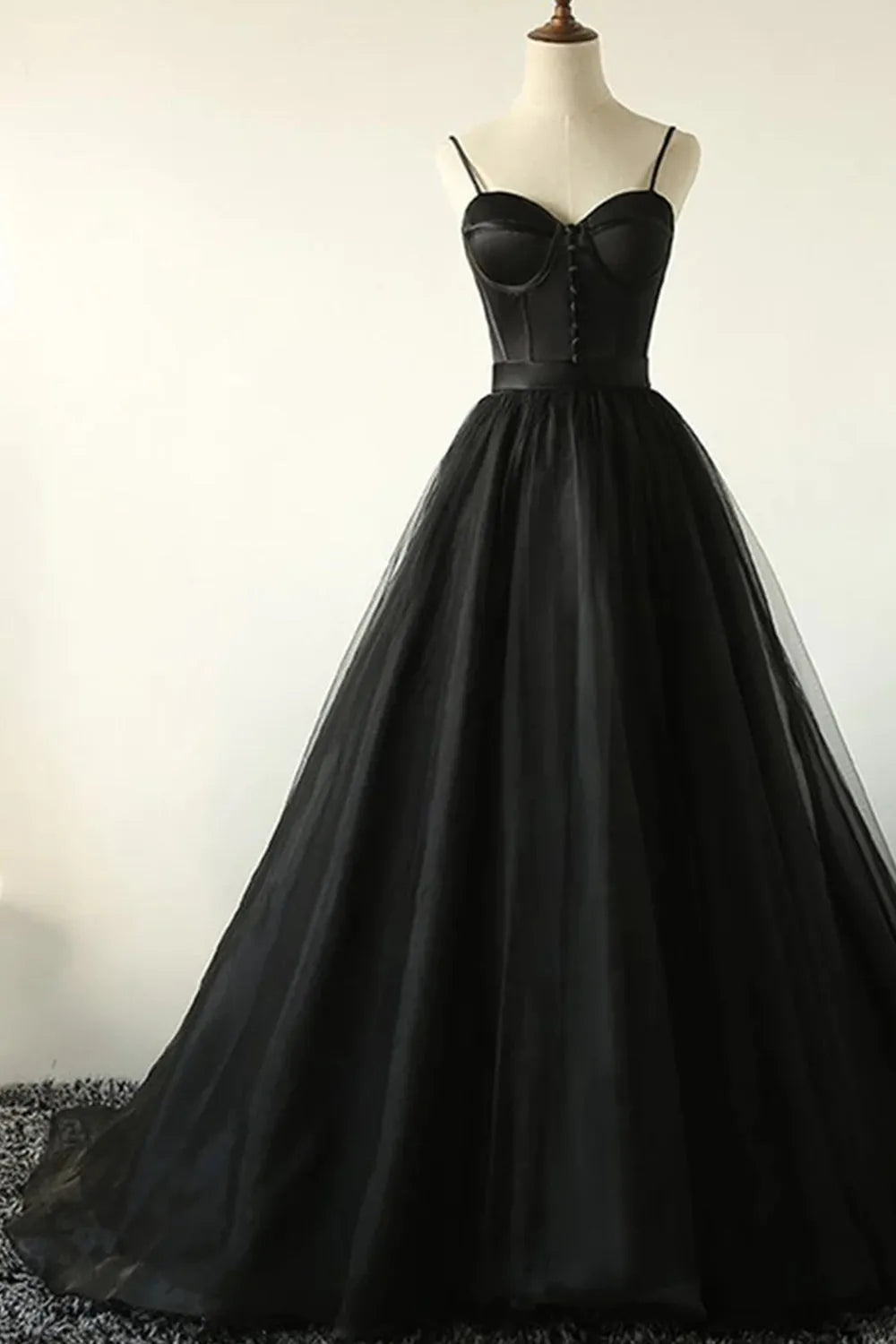 Black Corset A-Line Sweetheart Tulle Long Prom Dress Ballgown