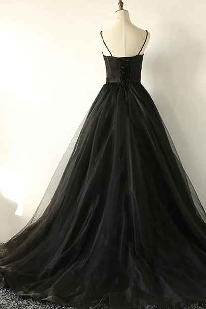 Black Corset A-Line Sweetheart Tulle Long Prom Dress Ballgown