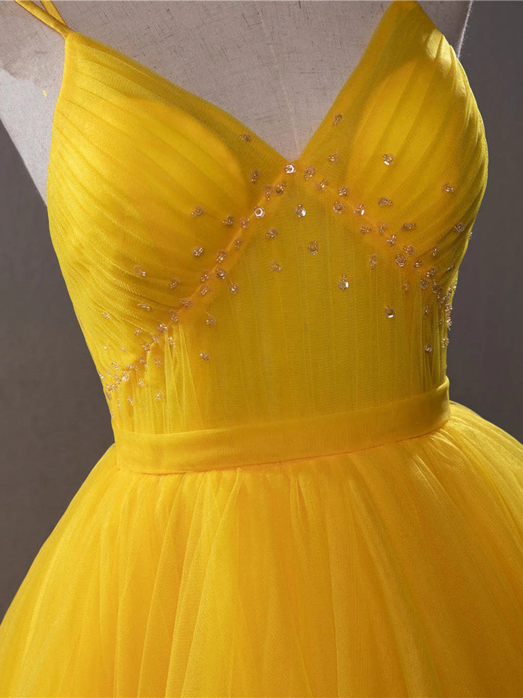 Yellow V Neck High Low Prom Dress Evening Dress