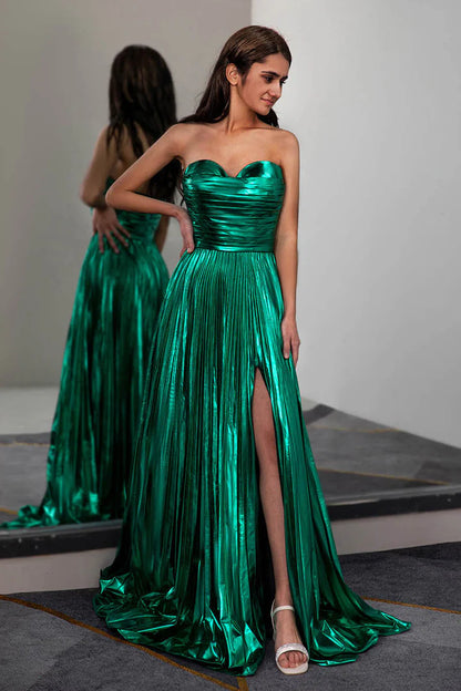 Metallic Strapless Sweetheart Long Prom Dress with Ruched Bodice