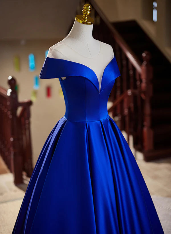 Royal Blue Satin A-line Ballgown Long Evening Dress Prom Dress