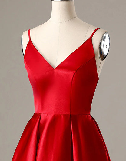 A-Line Spaghetti Straps Short Red Homecoming Dress with Pockets