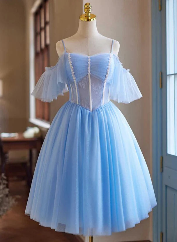 A-line Tulle Beaded Off Shoulder Homecoming Dress Prom Dress