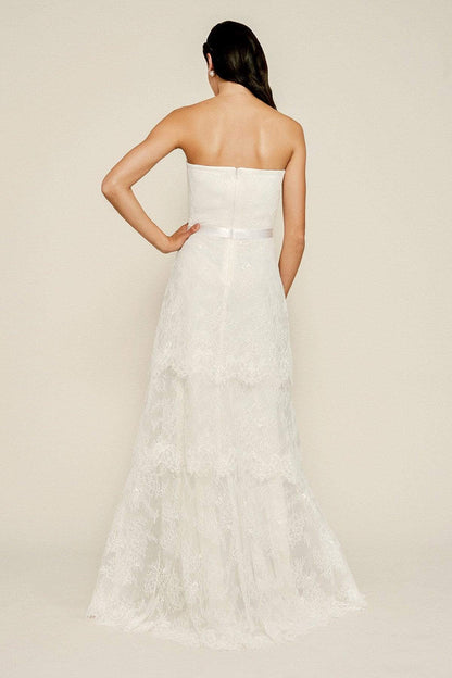 Ivory Floor-length Strapless Wedding Dress Lace Tiered Gown