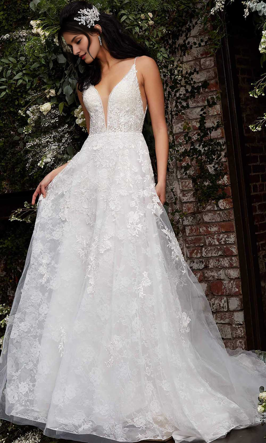 Floral Lace Embroidered A-Line Bridal Gown With Appliques