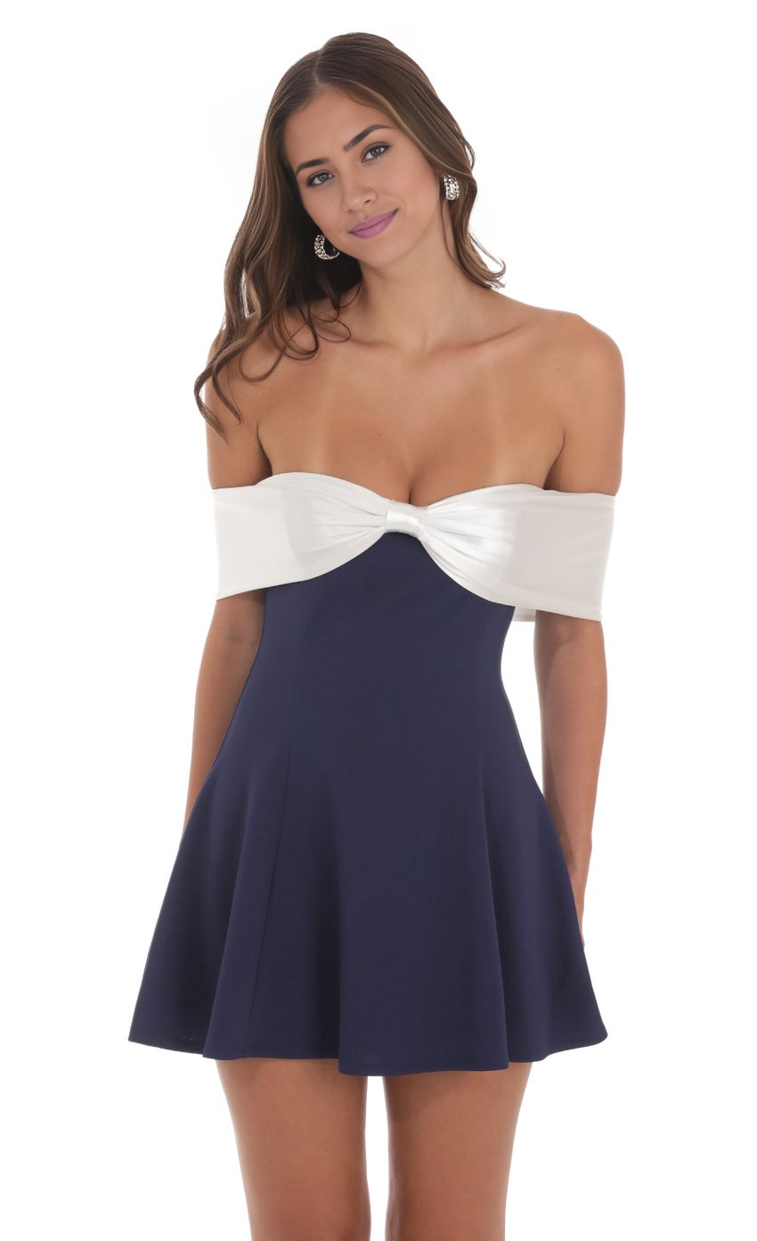 Cute A-Line Satin Front Bow Off Shoulder Dress Homecoming Dress