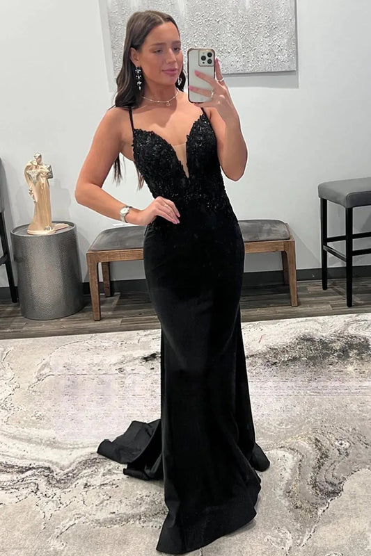 Sparkly Black Mermaid Long Prom Dress With Sequins Sweep/Brush Train Dresses