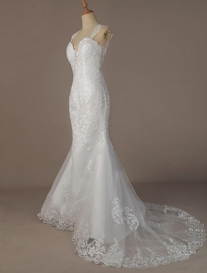 Wedding Dresses Mermaid Sweetheart Neck Backless Sleeveless Lace Bridal Gowns