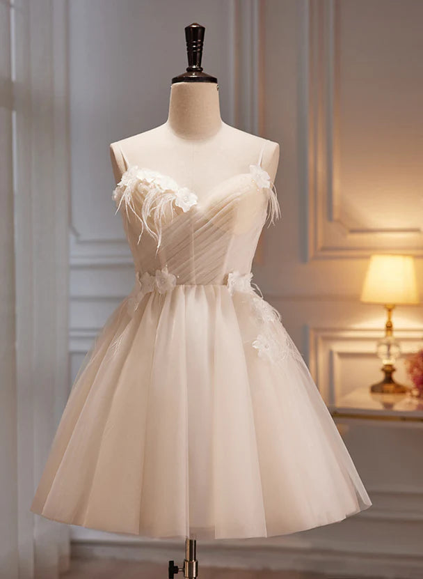 Cute A-Line Tulle Short Homecoming Dress with Flowers Prom Dress