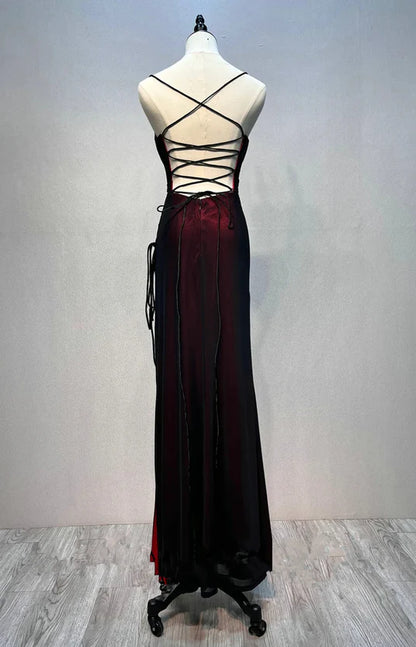 Straps Simple Long Formal Dress Black and Red Evening Dress Prom Dress