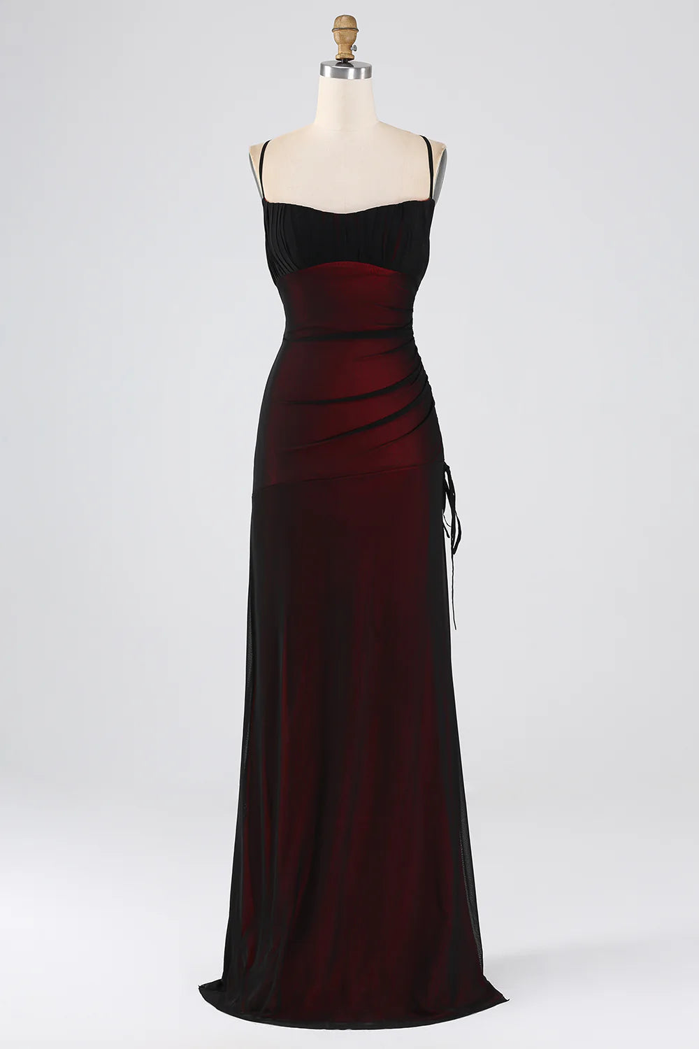 Black Red Sheath Spaghetti Straps Floor Length Bridesmaid Dress Evening Dresses