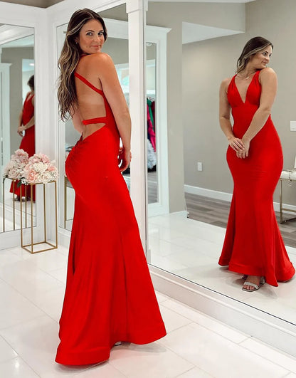 Mermaid V-Neck Long Backless Prom Dress