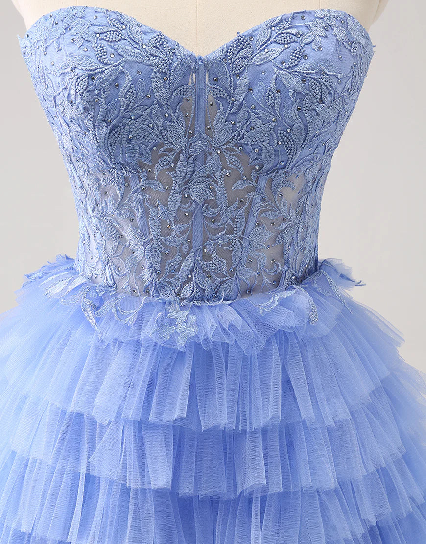 Sweetheart Lilac A-Line Corset Tulle Homecoming Dress with Lace