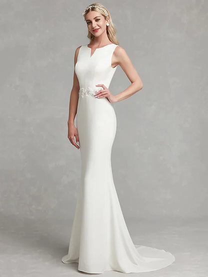 Wedding Dresses V Neck Satin Regular Straps Simple Plus Size with Appliques