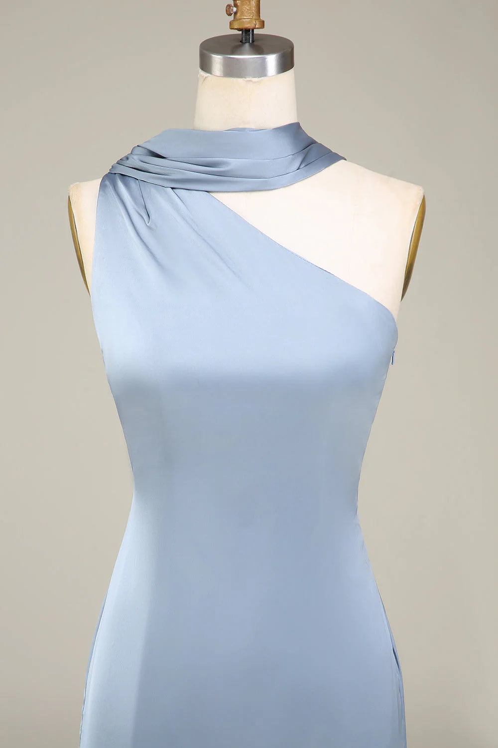 Blue Satin Bridesmaid Dress One Shoulder Floor-length Evening Dresses