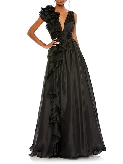 A-Line V Neck Sleeveless Floor-Length Evening Floar Dresses With Split Side