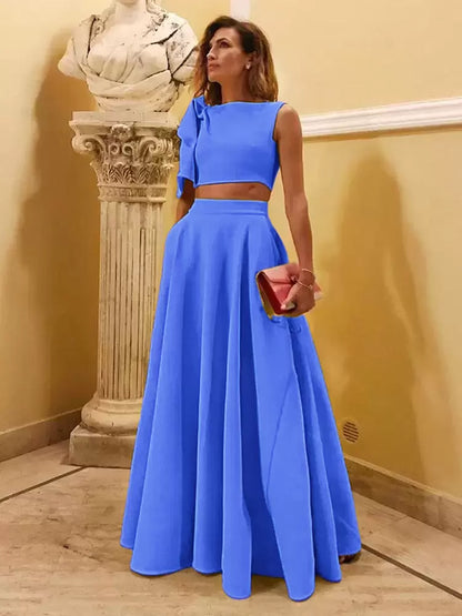 Designed Neckline Floor-Length Sleeveless Zipper Bows Evening Dress A-Line Ball Gown