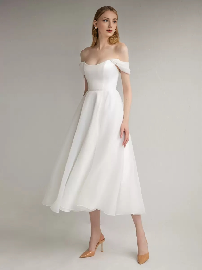 Short Wedding Dress Jewel Neck Sleeveless A-Line Tea-Length Bridal Dresses