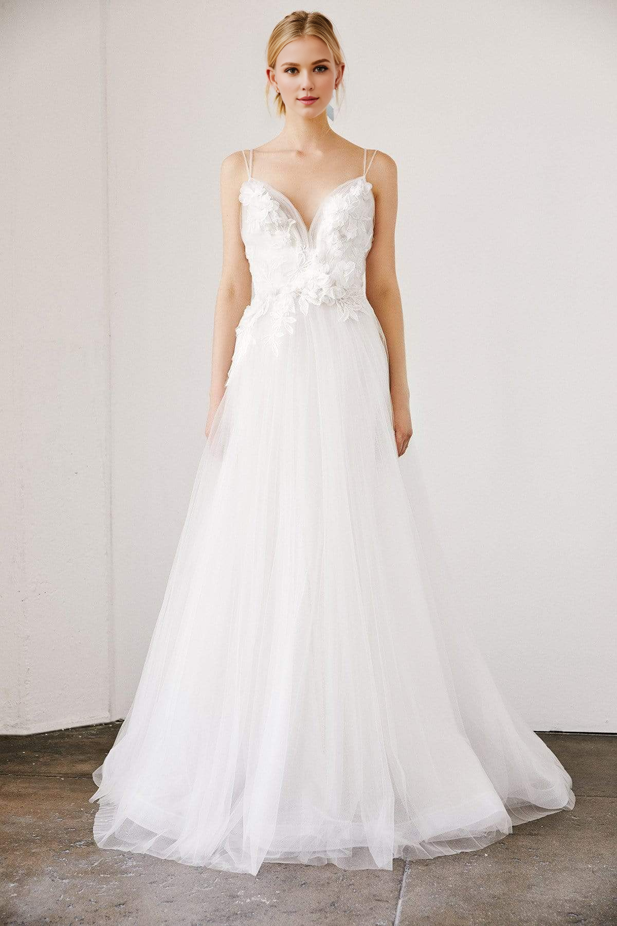 A-Line Princess Tulle Floor-length Applique Bride Gown