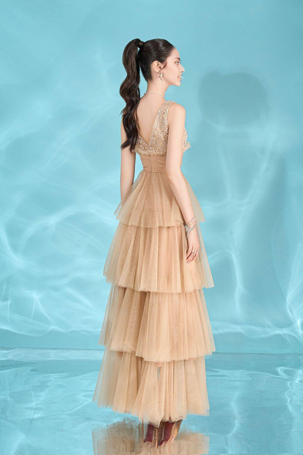 A-Line Princess Layered V-Neck Tulle Floor Length Dress Prom Dresses Cocktail Dresses