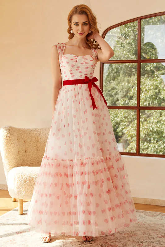 Princess A Line Sweetheart Long Prom Dress with Bowknot Wedding Guest Dresses