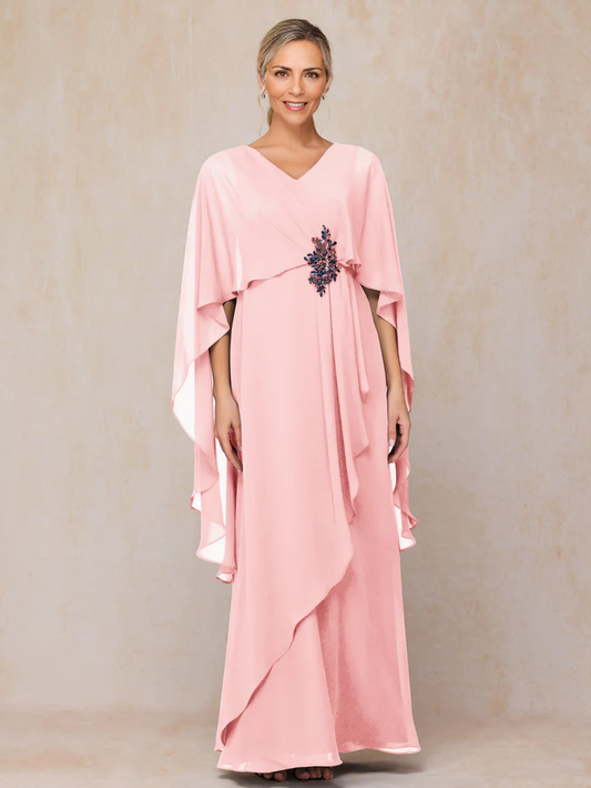 A Line V Neck Chiffon Mother Of The Bride Dress