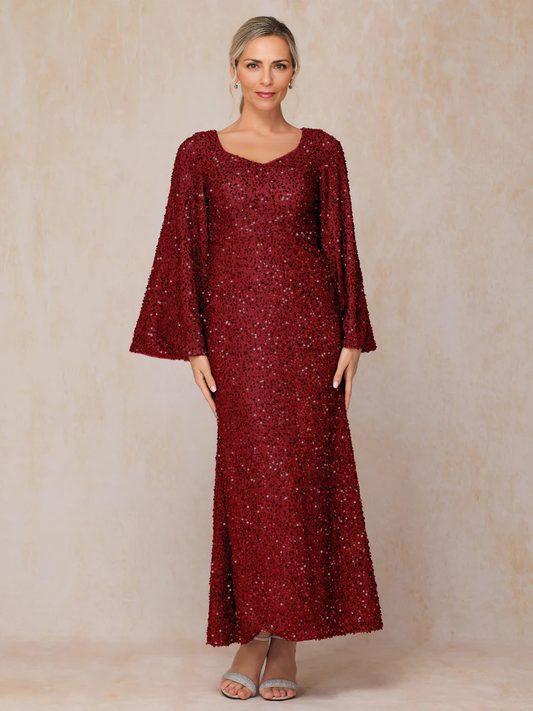 Long Sleeves Sequins Ankle Length Mother Of The Bride Dress