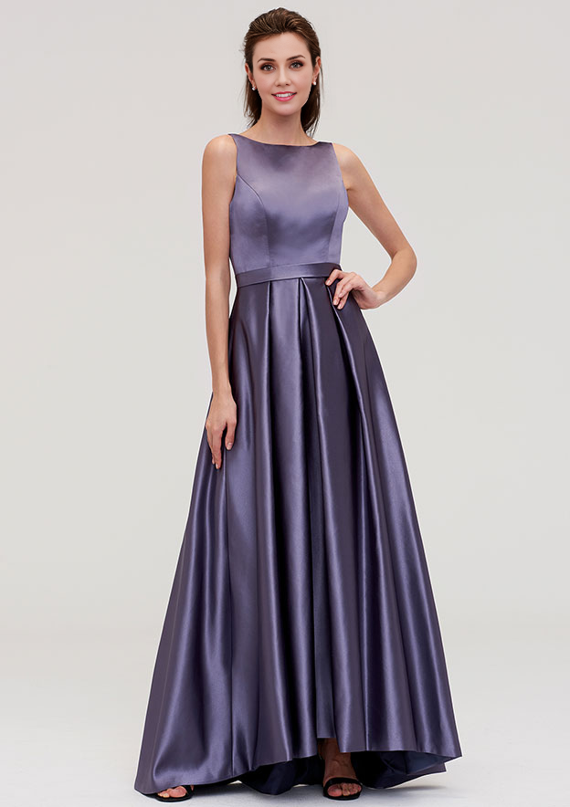 Satin Bridesmaid Dress A-line Bateau Sleeveless Ankle-Length With Pleated Wedding Guest Party Dresses