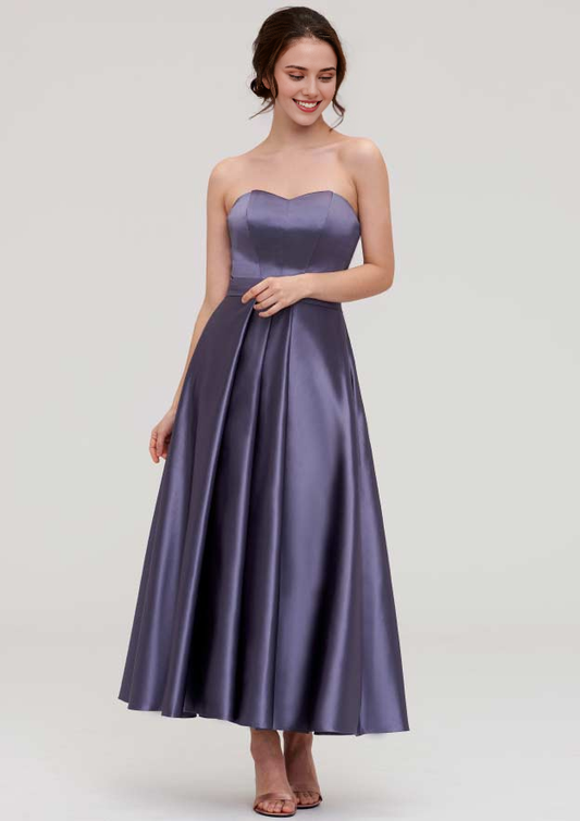 Satin Bridesmaid Dress A-line Sweetheart Sleeveless Ankle-Length With Pleated Cocktail Dresses