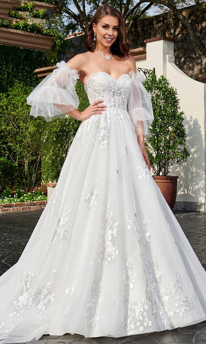 White Wedding Dress Floral Sweetheart Bridal Gown Court Train Dresses